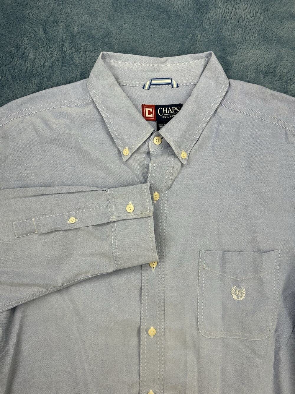 Chaps Shirt Mens XL Green Striped Long Sleeve Button Down Cotton